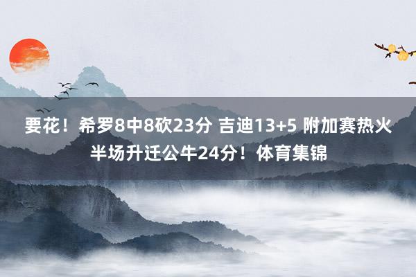 要花！希罗8中8砍23分 吉迪13+5 附加赛热火半场升迁公牛24分！体育集锦
